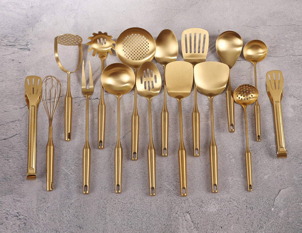 Gold Cooking Utensils Set - 16 PCS All Metal Small and Large Spoons Set