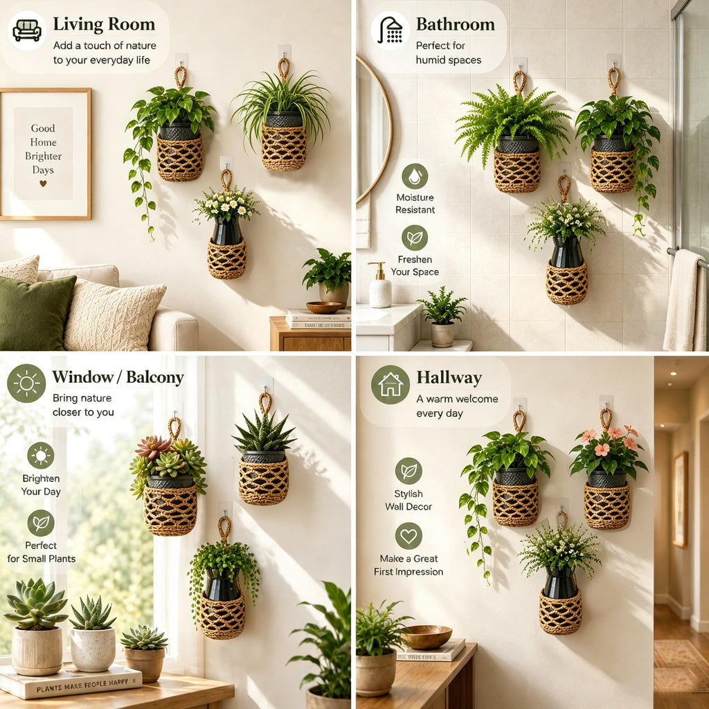 Hand‐Woven Macrame Wall Hanging Planters with Plant Pots, 3 Pack