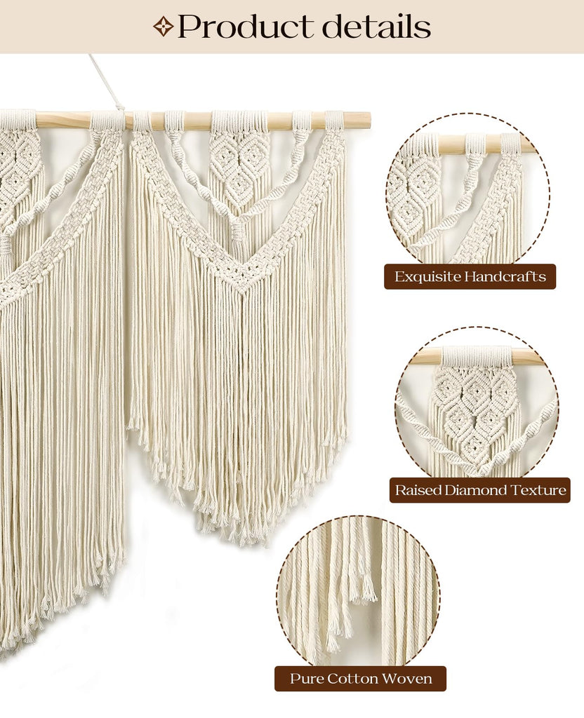 Macrame Wall Hanging, 43"x32" Boho Wall Tapestry, Large Wall Art, Gallery, Office (Weave)