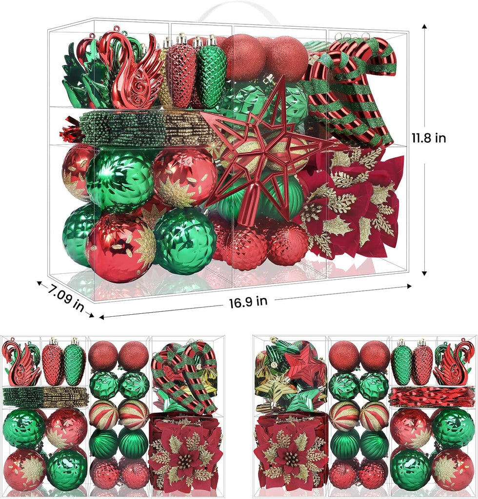 128pcs Christmas Balls Ornaments Set, Red, Green and Gold
