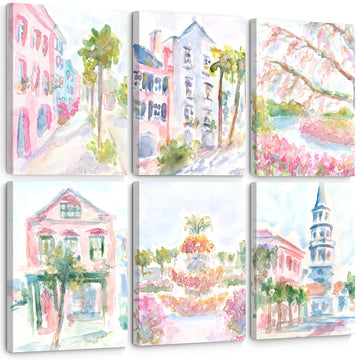 Charleston South Carolina Wall Preppy Posters Pictures Pastel Pink Canvas Wall Decor Aesthetic Coquette Posters Wall