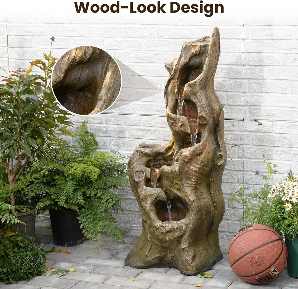 Water Fountain Outdoor 5-Tiers Large Cascading Realistic Tree Trunk Natural Waterfall Outdoor Fountains Resin