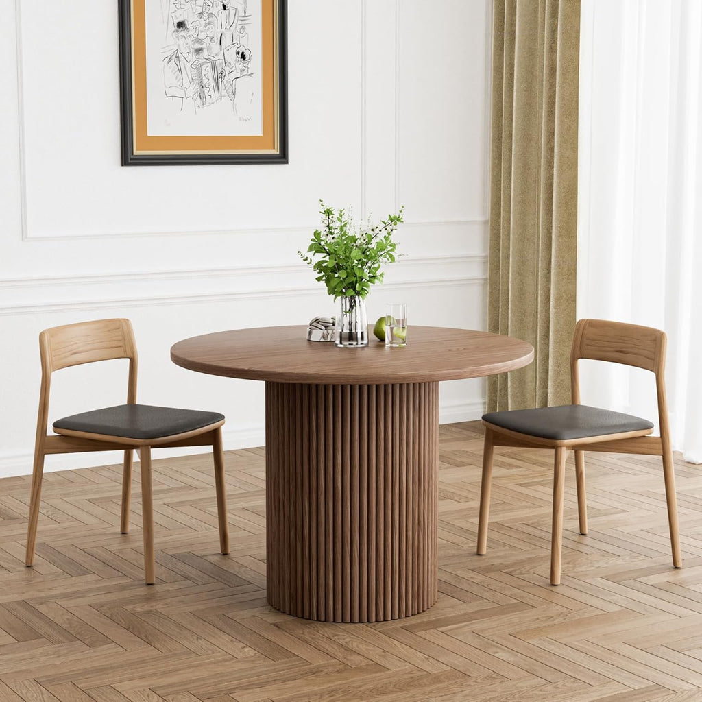 Round Dining Table, 41.7" Modern Wood Kitchen Table for 4, Pedestal Circle Dining Tables, Fluted Dining Table for