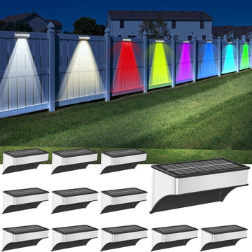Solar Fence Lights Outdoor 12 Pack, LED Step Lights with 9 Lighting Options, Stainless Steel & IP65 Waterproof, Dusk