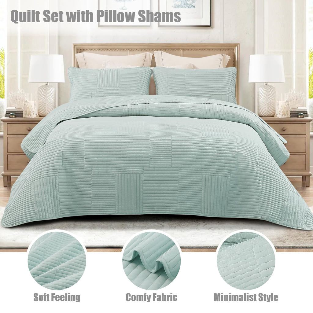 Quilt Bedding Set, Lightweight Bedspread, Aqua Blue