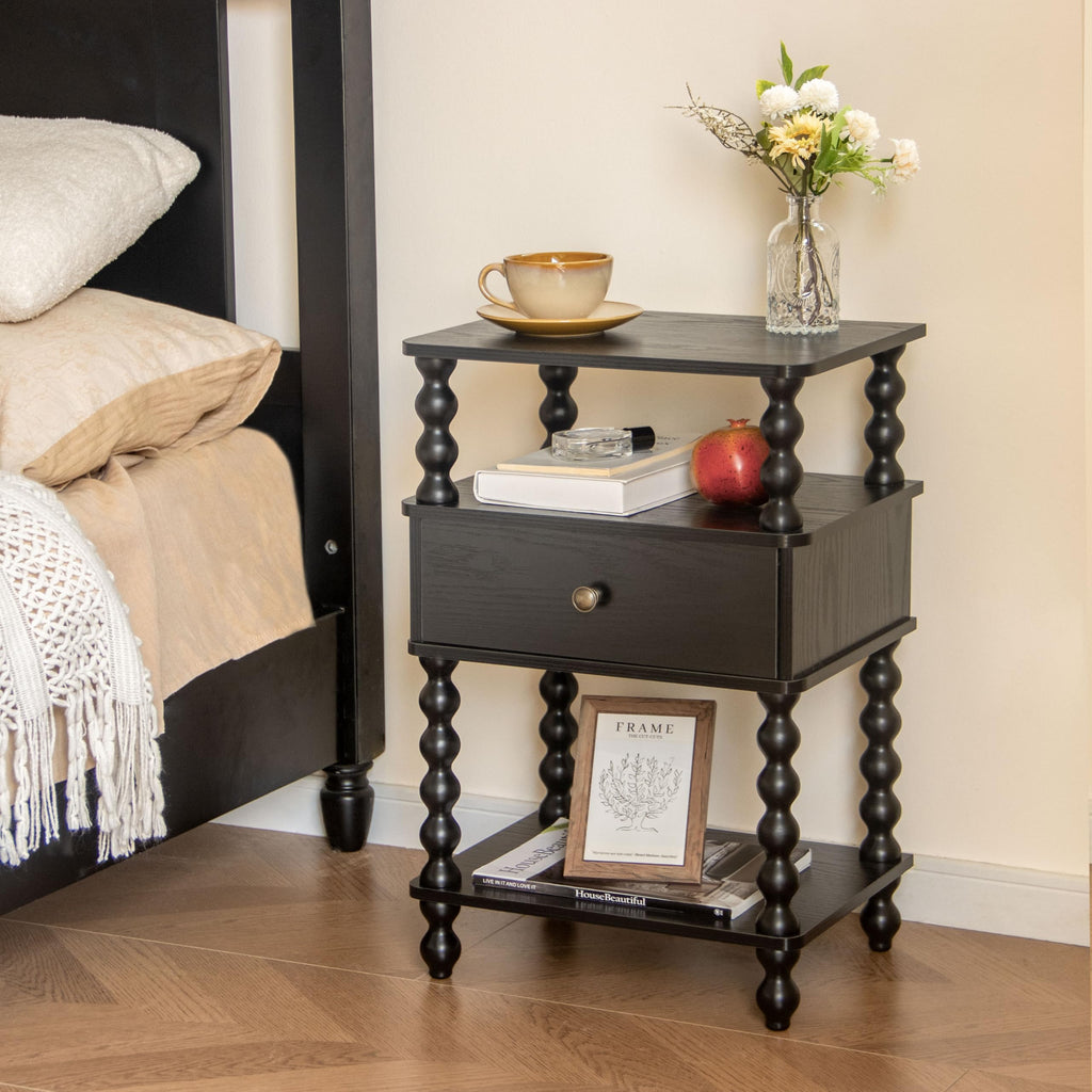 Black Nightstand, Bed Side Table Bedroom with Drawer, End Table