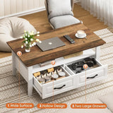 Amada Coffee Table, 39.4" Small Coffee Table with Storage, Open Display Shelf and Hidden Drawers