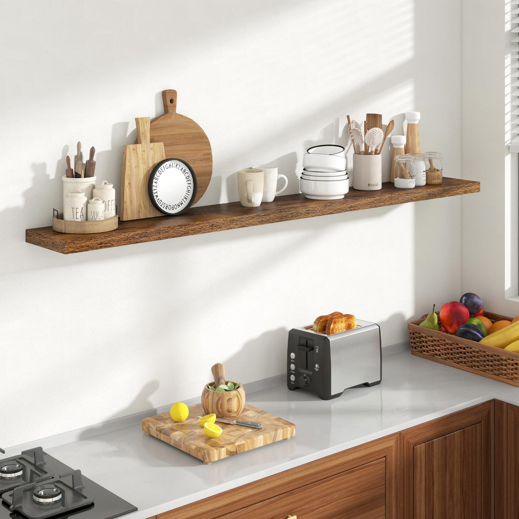 72 Inch Floating Shelves, 8 Inch Deep Floating Shelves for Wall, Hanging Shelf with Invisible Brackets, Deep Shelves