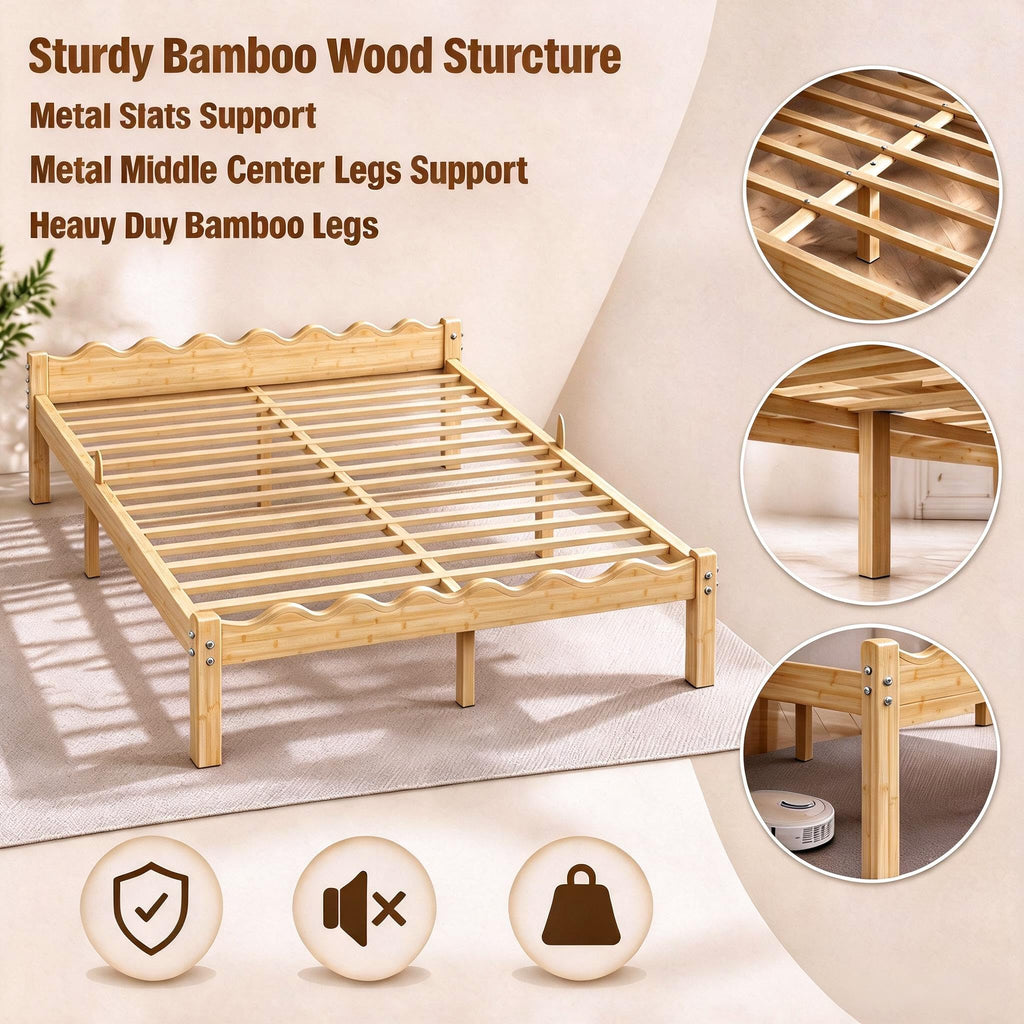 Natural Bamboo Platform Bed Frame Full, 14" Height Full Size Bed Frame, No Box Spring Needed, Easy Assembly