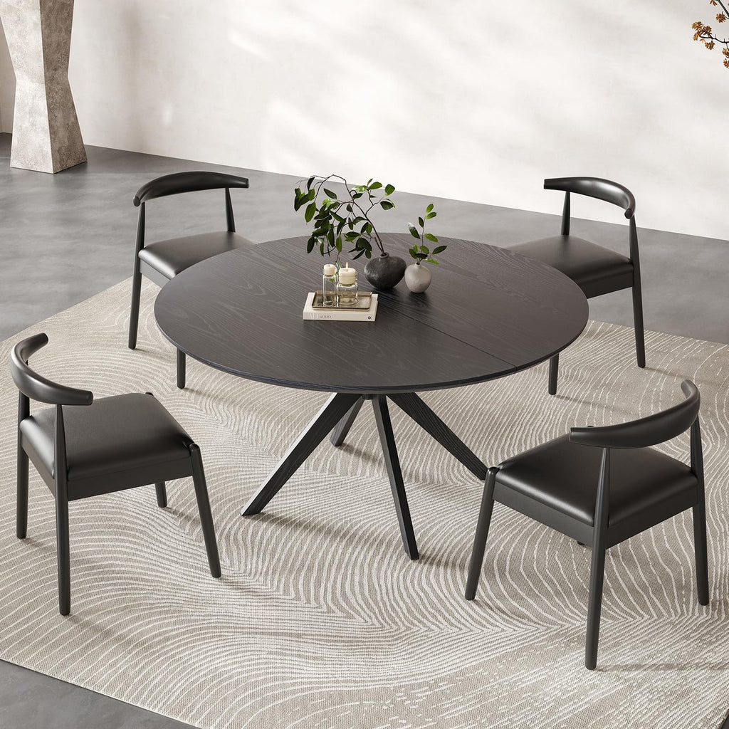 47.2" Solid Wood Round Dining Table for 4-6 People with Intersecting Pedestal Base, Circle Kitchen Tables, Black