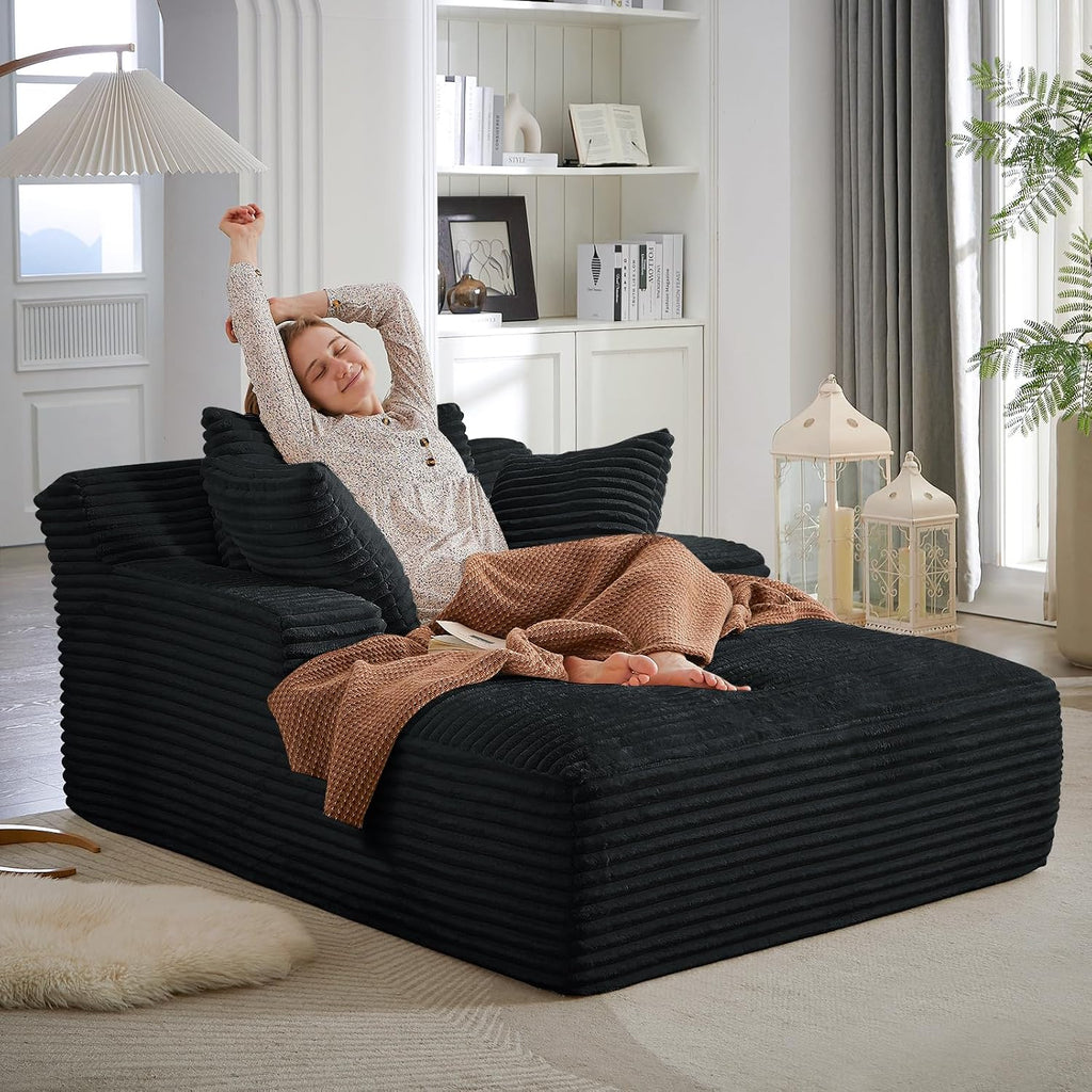 Oversized Chaise Lounge Chair Indoor,50" W Upholstered Corduroy Sofa with 3 Pillows,Comfy Fluffy Cloud Couch,Modern
