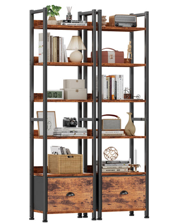 6 Tier Bookshelf Set of 2, Industrial Bookshelves and Bookcases