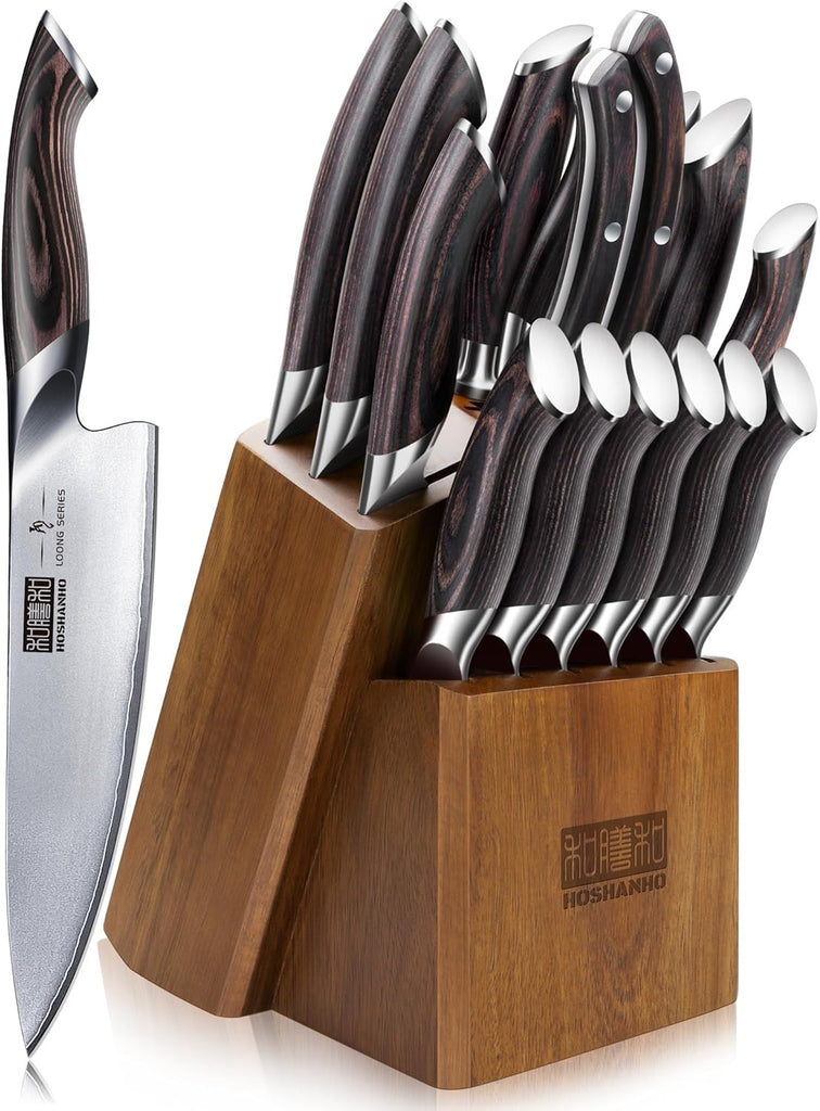 16PCS Knife Set, Ultra Sharp Japanese Kitchen Knife Set with Block | Japanese High Carbon Stainless Steel Cooking
