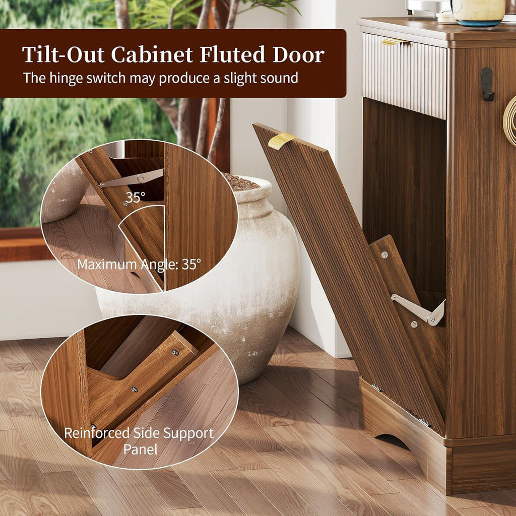 Dog Feeding Station with Storage Cabinet & 2 Elevated Bowls, Hooks, Walnut