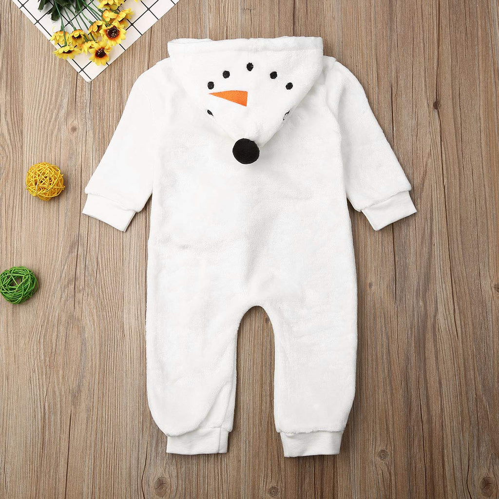 Baby Boy Girls Christmas Romper Velvet Hooded Snowman Jumpsuit Toddler Pajama Xmas Clothes (Snowman, )