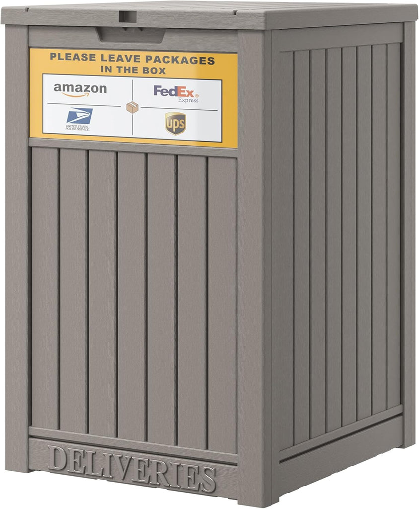 Package Delivery Box with Sign, Secure Lockable Waterproof Package Delivery Container, Resin Deck Box