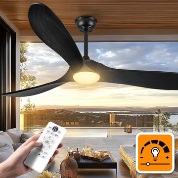 Inspired Maverick Style 52 Inch Ceiling Fans with Lights and Remote Control, Wood Outdoor Ceiling Fan with Light 3 Blade Modern Black Ceiling Fans Propeller for Patios Porch Garage, ETL Listed DC Motor, Matte Black A101-B0D6RB1R2J