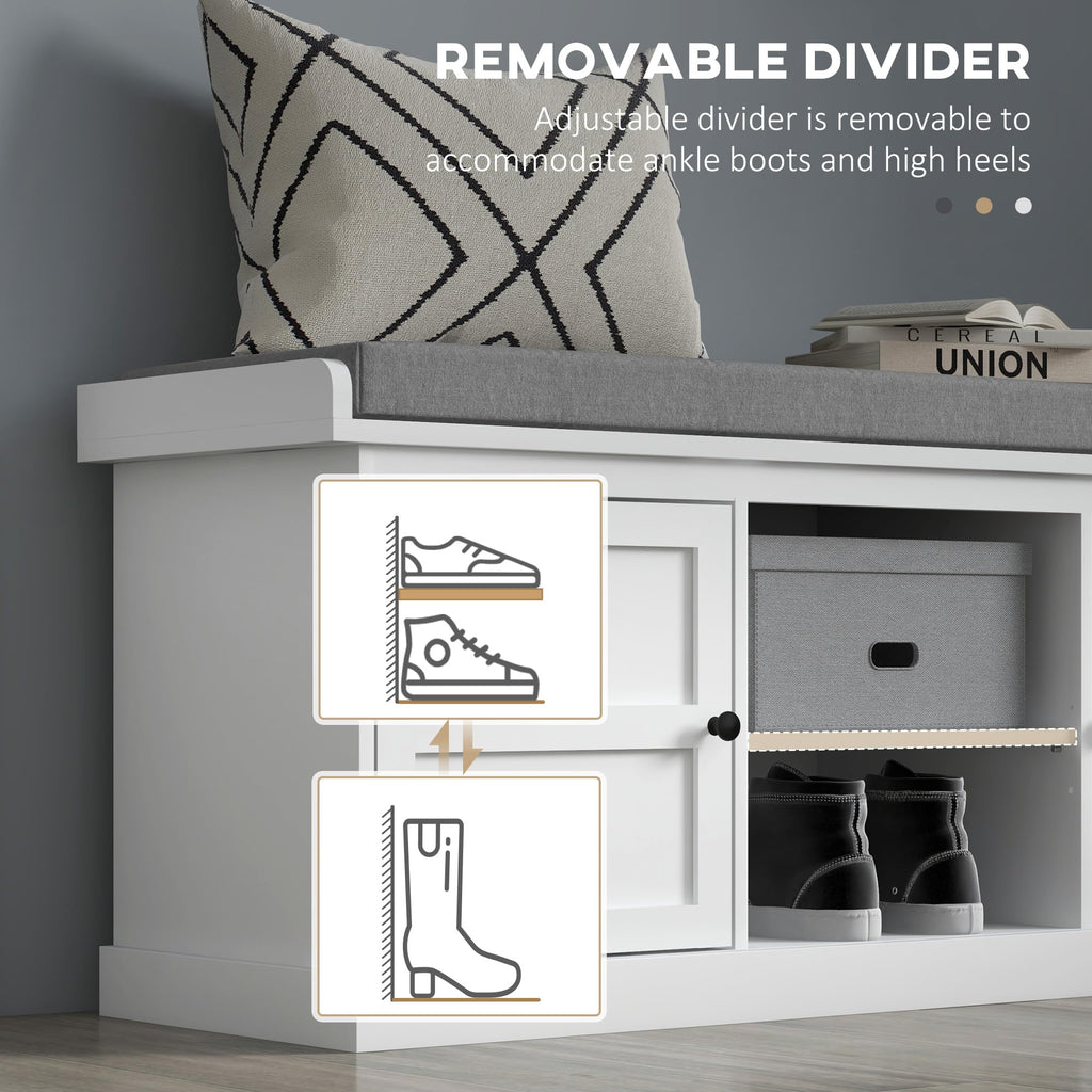Shoe Bench with Cushion Storage Bench White