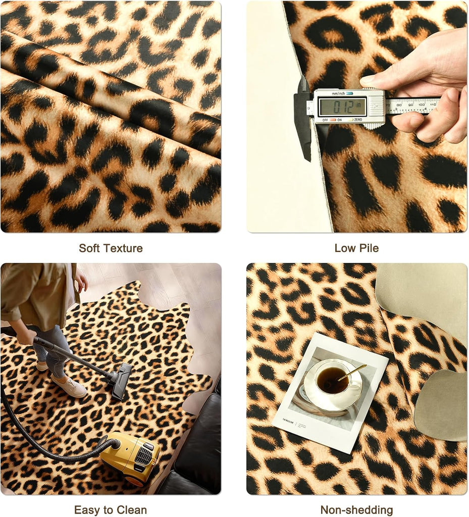 Luxury Faux Leopard Print Rug 5. .2 Ft - Western Cheetah Area Rugs, Farmhouse - Premium Western Faux Fur Carpet