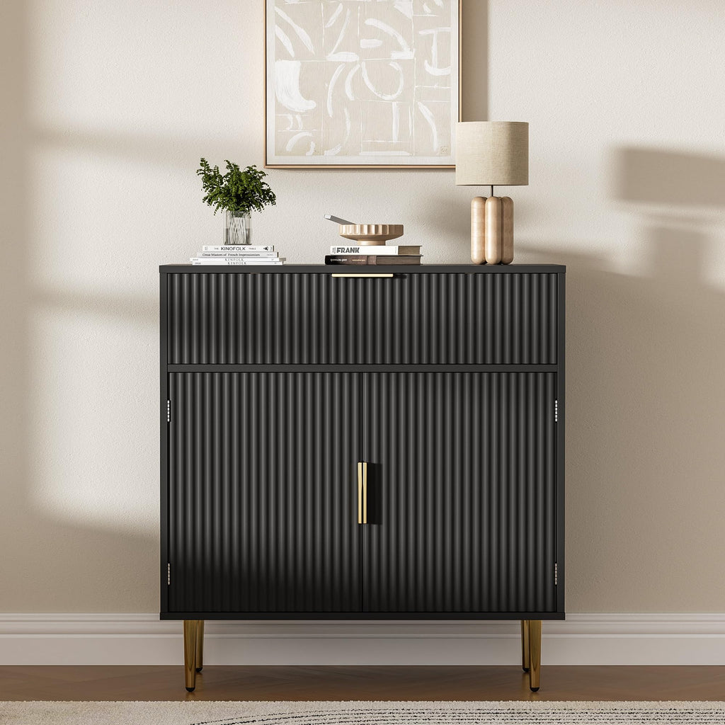 Sideboard Buffet Cabinet with 2 Doors and Large Drawer, Black