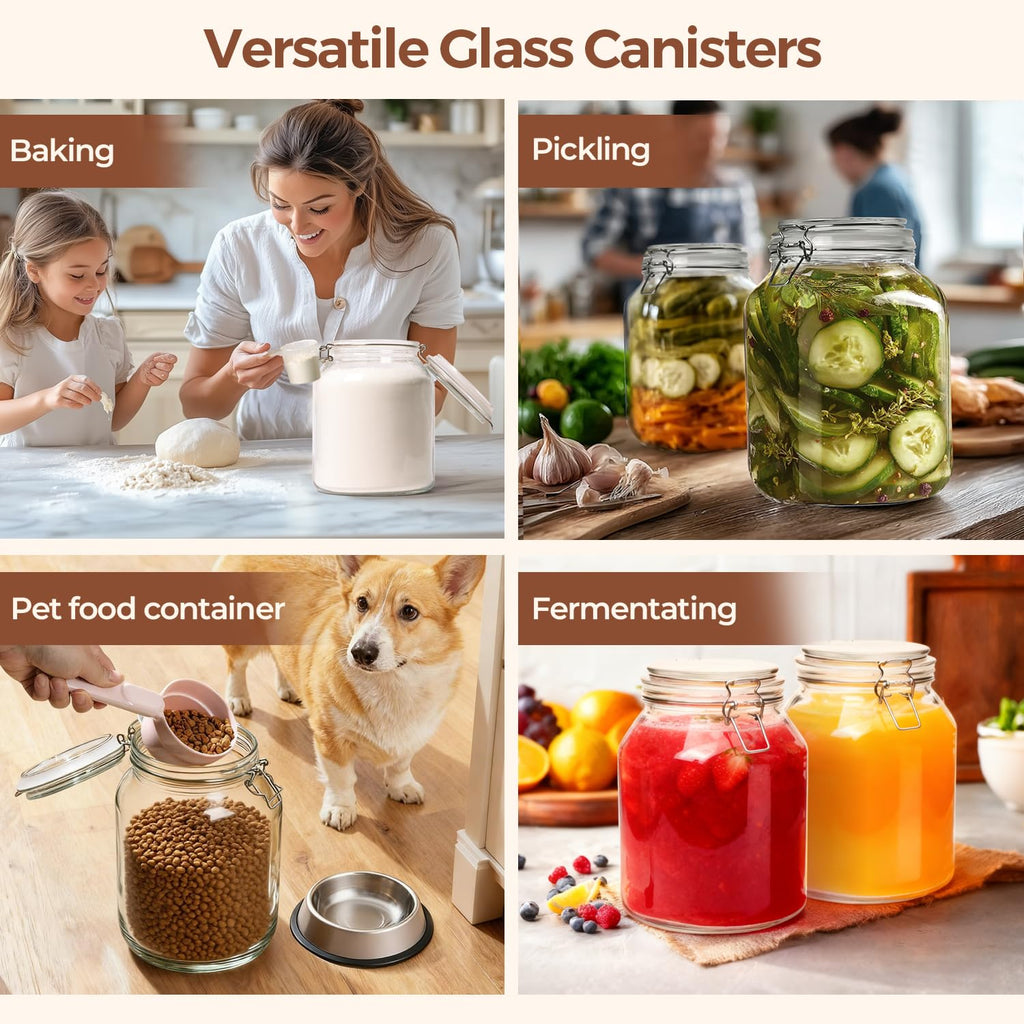 Glass Pantry Jars with Airtight Lids 0.7 Gallon 2 Pack Wide Mouth