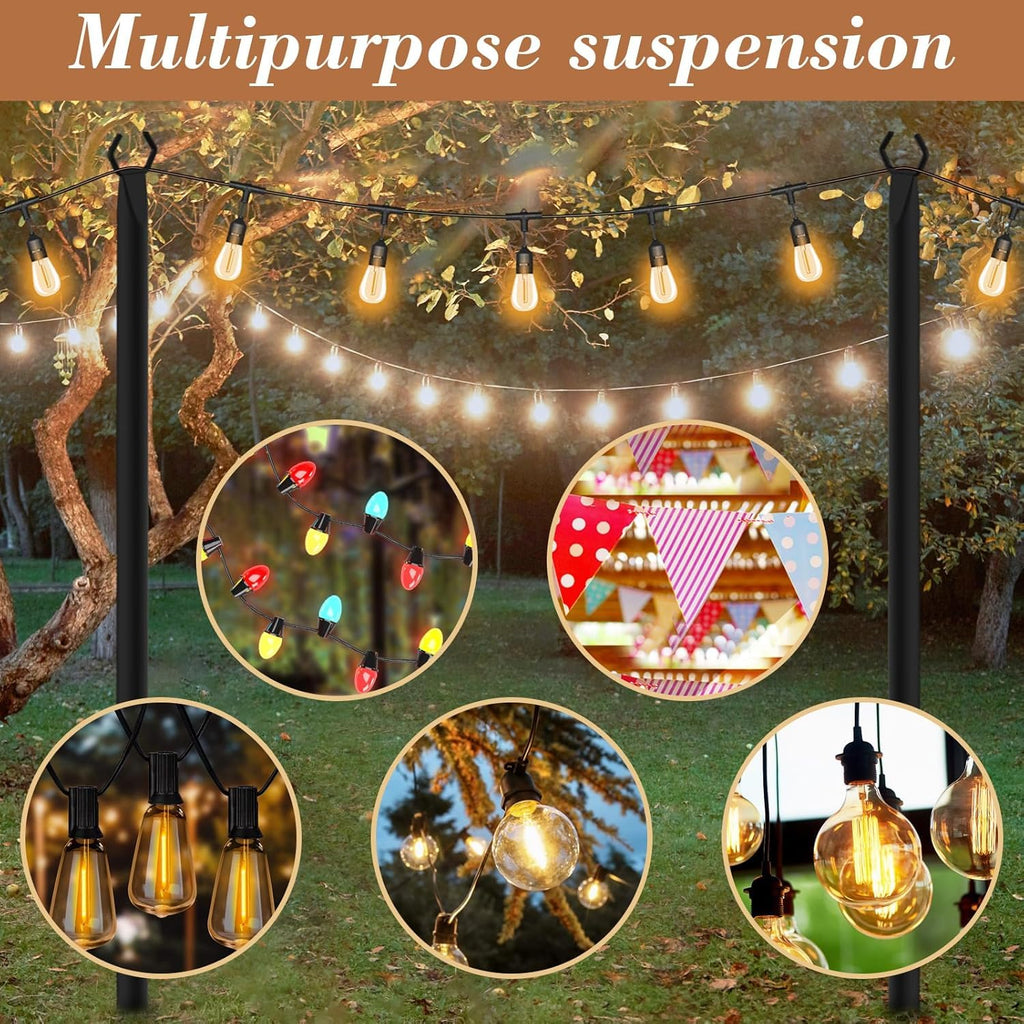 4Pack String Light Poles, Metal Poles for Hanging Outdoor Light Strings, 4 Pack 10 FT Light Poles Stand for Outside