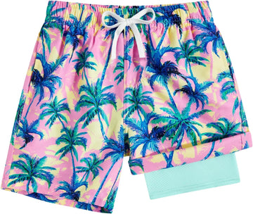 Boys Swim Trunks with Compression Liner Summer Bathing Suit