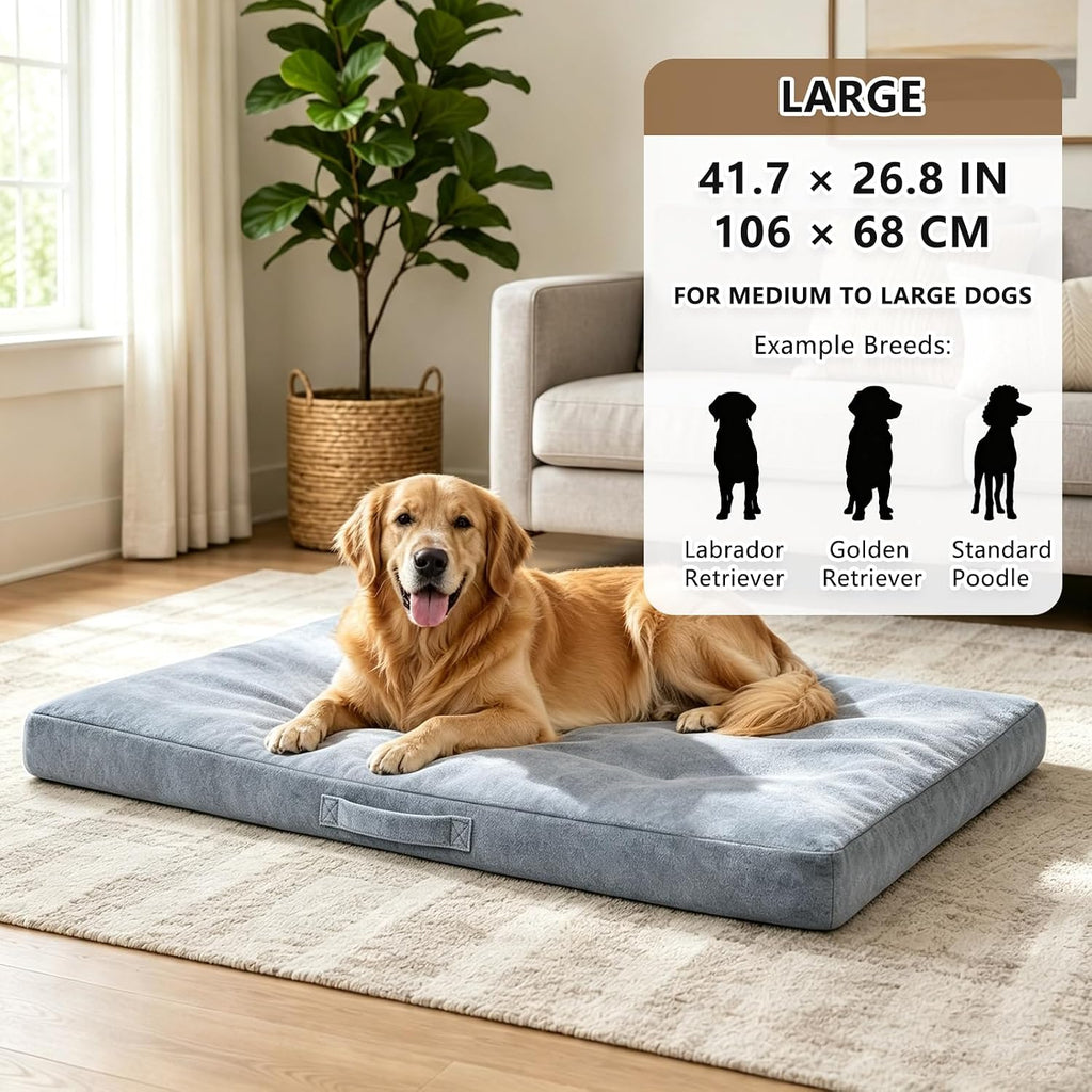 Dual-Layer Memory Foam Dog Bed for Large Dogs, Waterproof Washable Cover