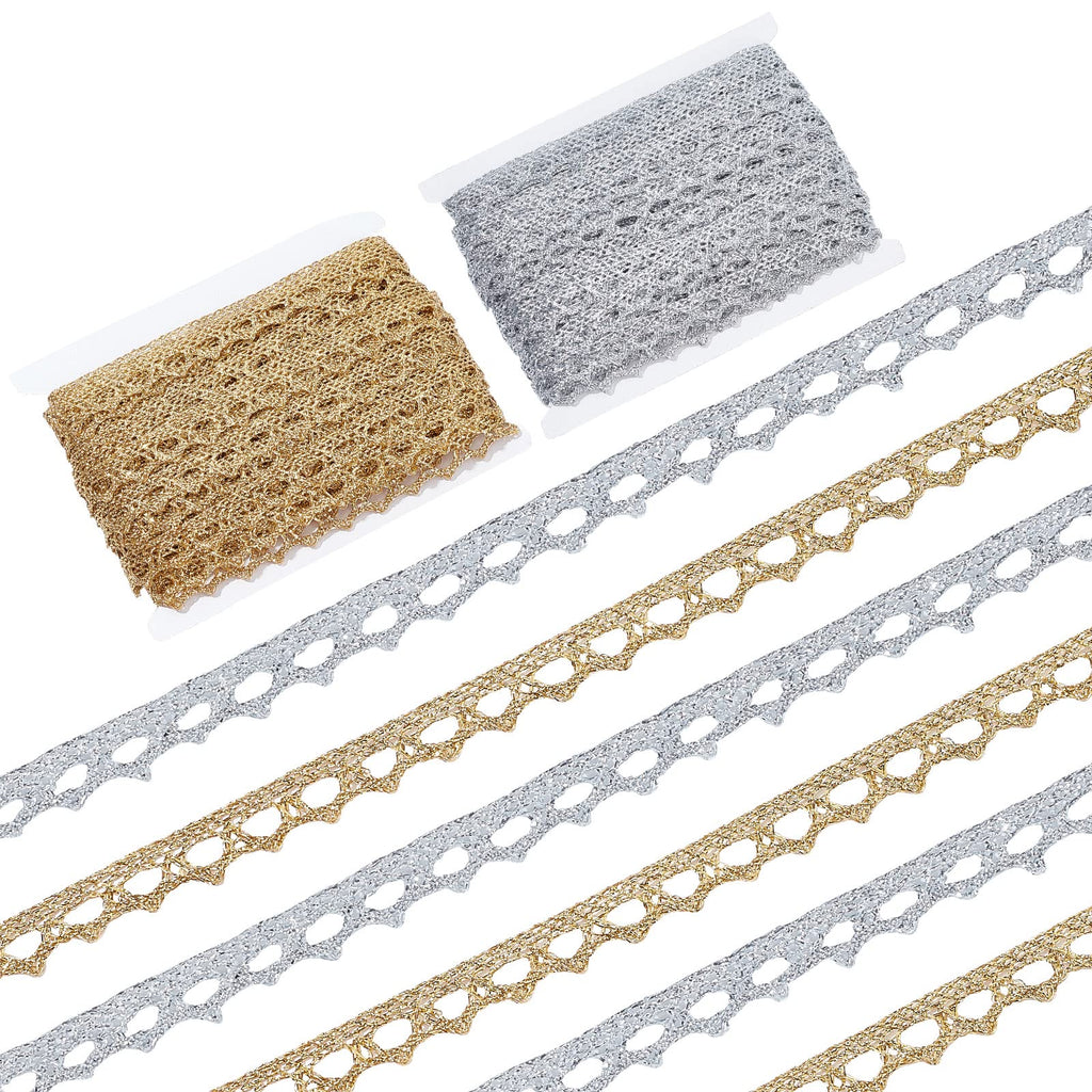 Metallic Braid Lace Trim Gold Silver Fabric Fringe Ribbons Glitter Woven Trimmings Edge Decorated Gimp Shiny - 40Yds