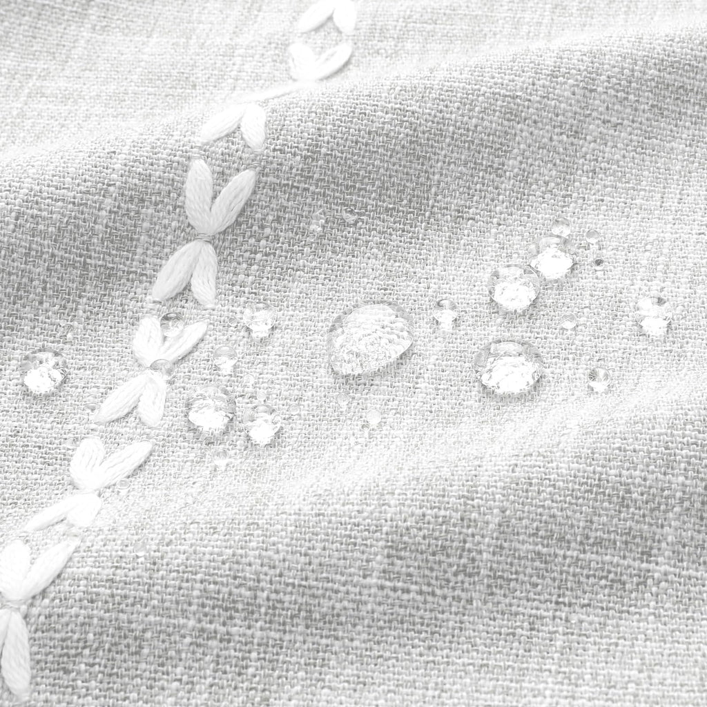 Farmhouse Tassel Linen Shower Curtain, 3D Embroidery Stripe Light Grey, 72x96