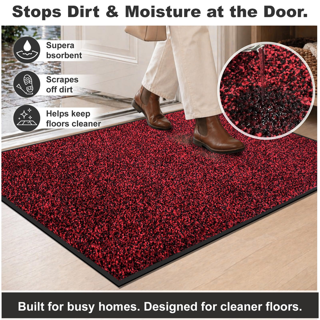 Super Absorbent Front Door Mat, 36" x 24", Non-Slip Washable Indoor Doormats, Low Profile Entryway Rug Outdoor, Dirt