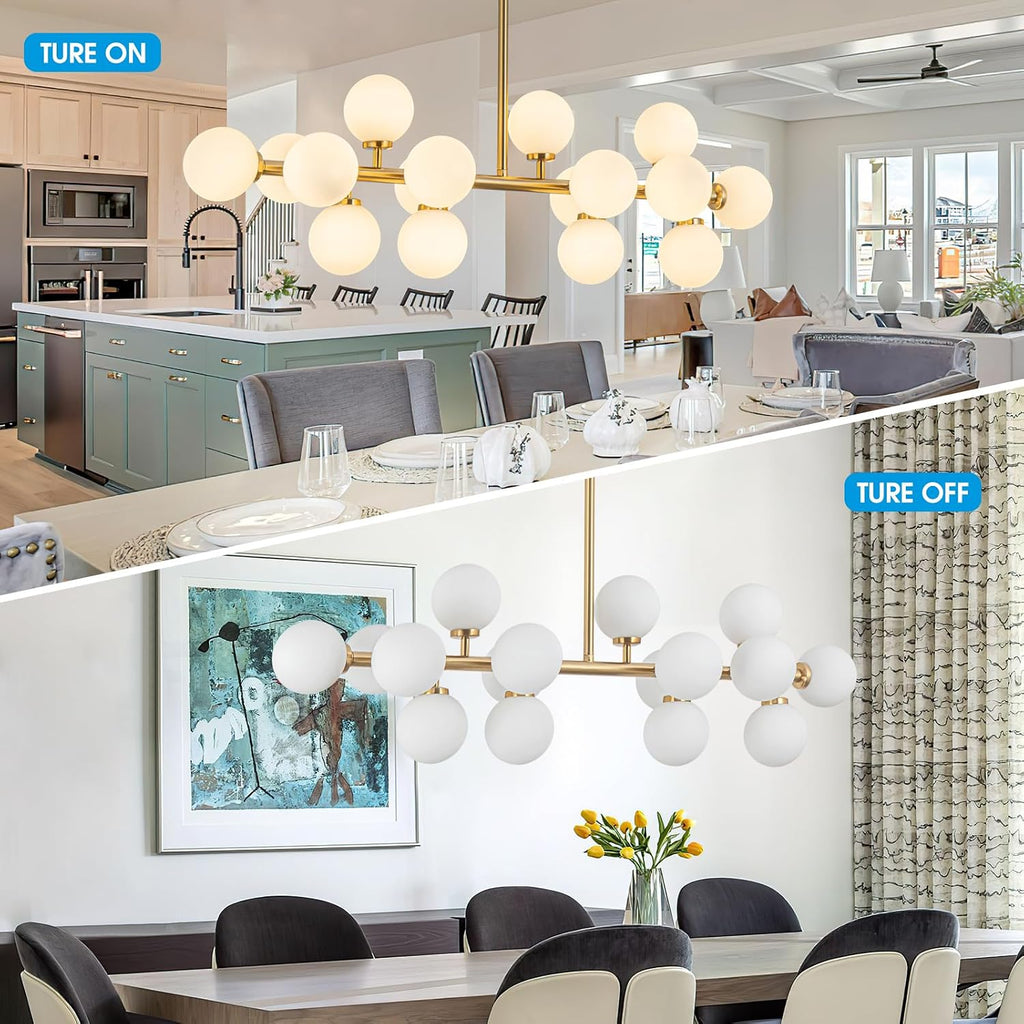 Modern Gold Chandelier Rectangle Pendant Light Sputnik Chandeliers Hanging Light Fixture 16-Light