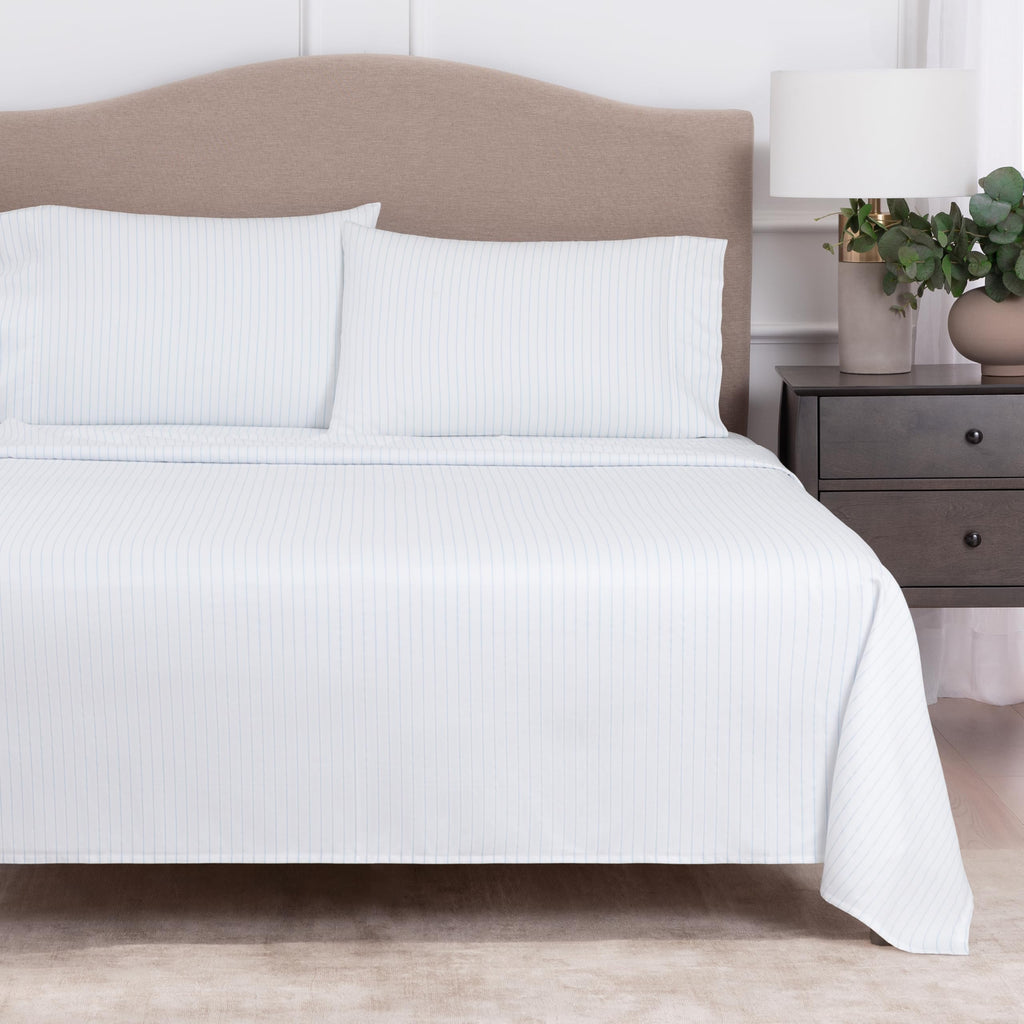 100% Egyptian Cotton 3-Pc Sateen Sheet Set, 400 TC, Light Blue/White, 1 Flat and 1 Fitted Sheet, 1 Std Pillowcase