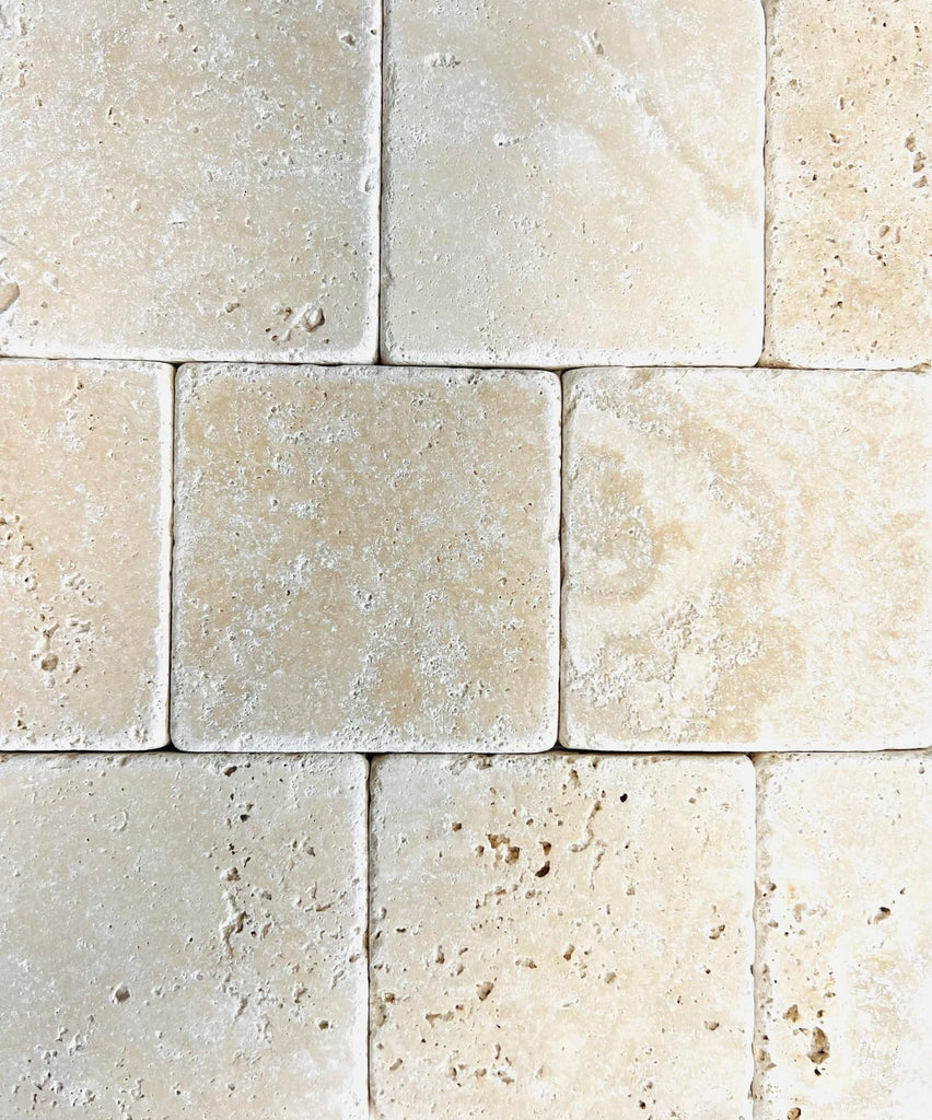 4x4 Tumbled Travertine Tile, Antiqued