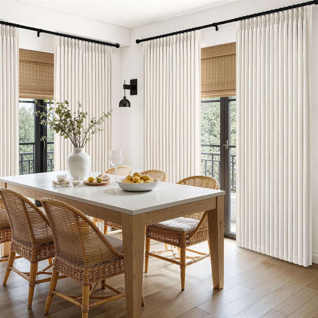 Pinch Pleated Linen Curtains Blackout 96 Inches Long 2 Panels Set for Living/Bedroom Darkening Viral Thermal Memory