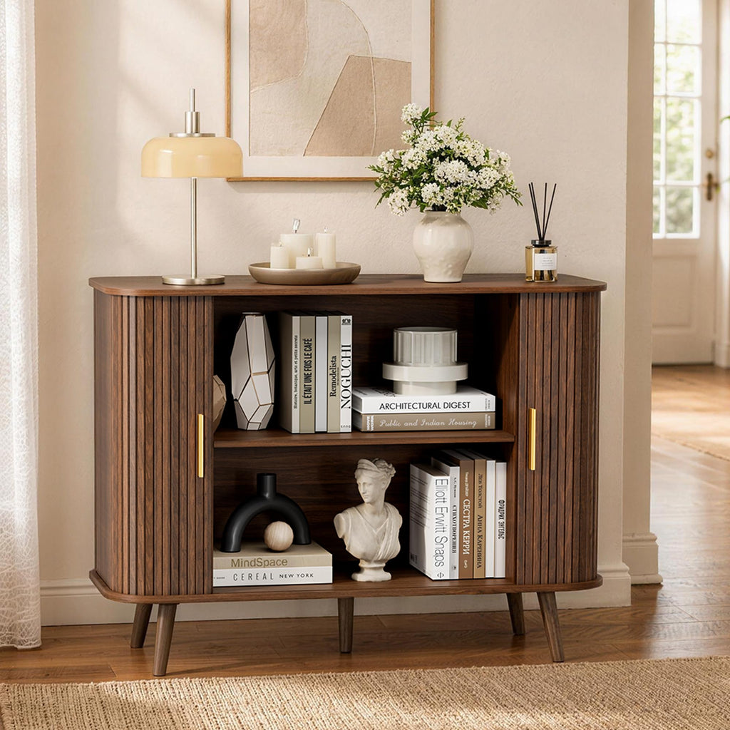 40" Sideboard Buffet Cabinet with Storage & Sliding Door, Walnut