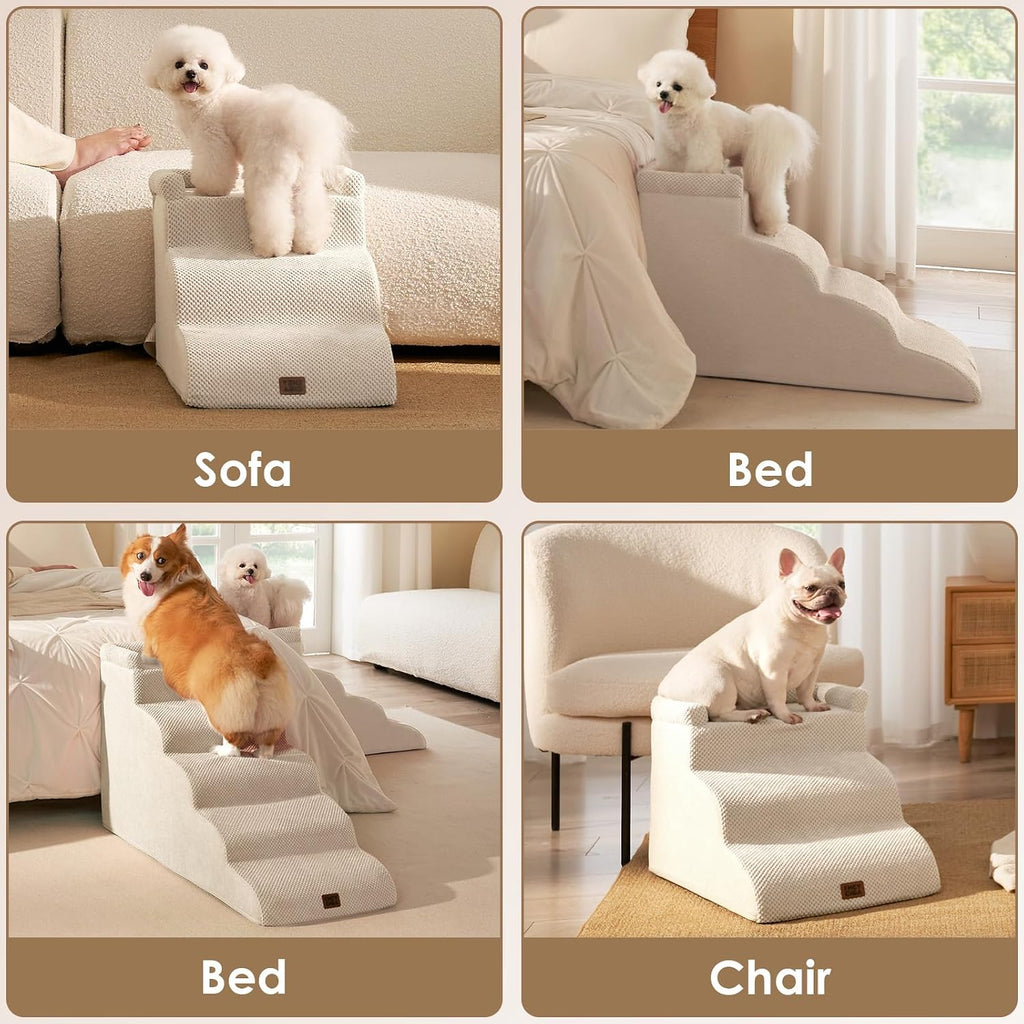 4-Step Curved Dog Stairs for Beds 17.6" H, Beige