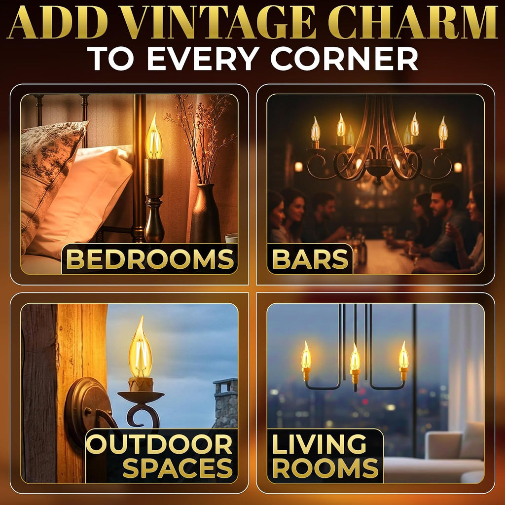 E12 Amber Light Bulbs 40 Watt Equivalent, 6 Pack, 4W 2200K for Candelabra