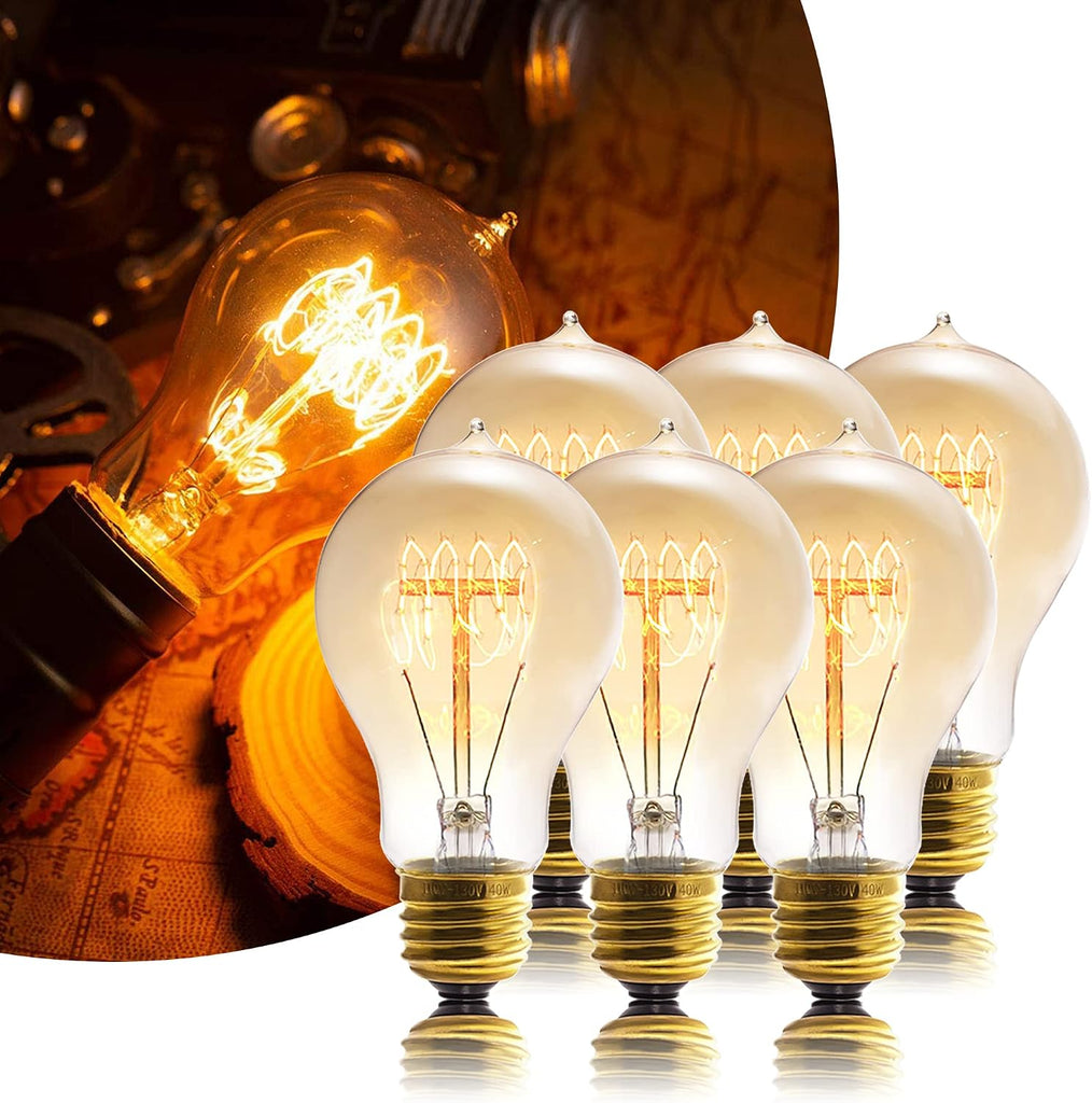 A19 Incandescent Light Bulbs 40W E26 Dimmable Edison Bulbs 2 Pack