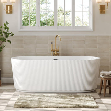 67" Acrylic Freestanding Bathtub, Easy Install Standalone Deep Soaking Tub with Fluted Design, Modern Ergonomic
