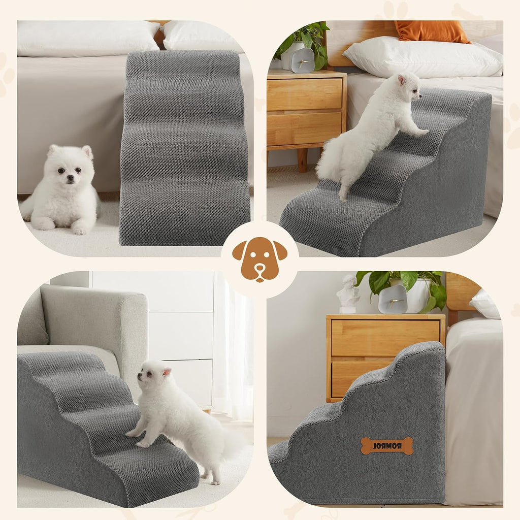 Dog Stairs, Dog Steps Ramp for High Bed and Couch, Dogs Ramp with Durable Non-Slip Waterproof Fabric Cover, Pet