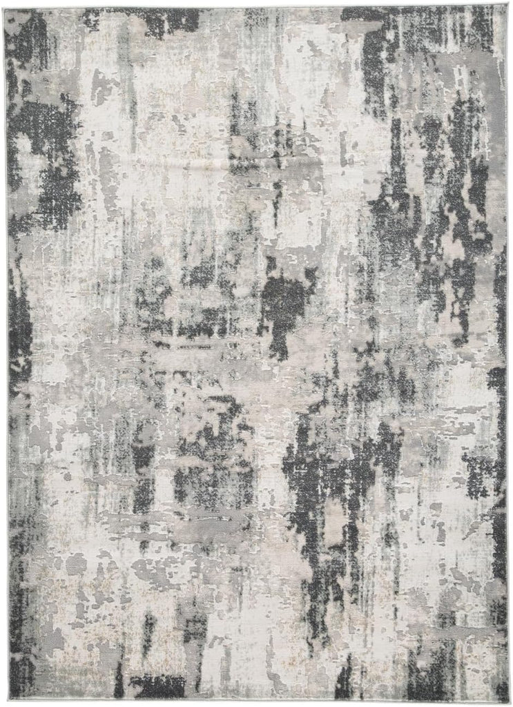 Mazatl Contemporary 8 x 10 Medium Pile Abstract Design Rug, Cream, Gold & Gray