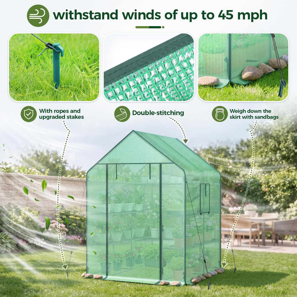 Greenhouse for Outdoors with Screen Windows, Upgraded 4 Tiers 11 Shelves Walk-in Greenhouses with Durable PE Cover