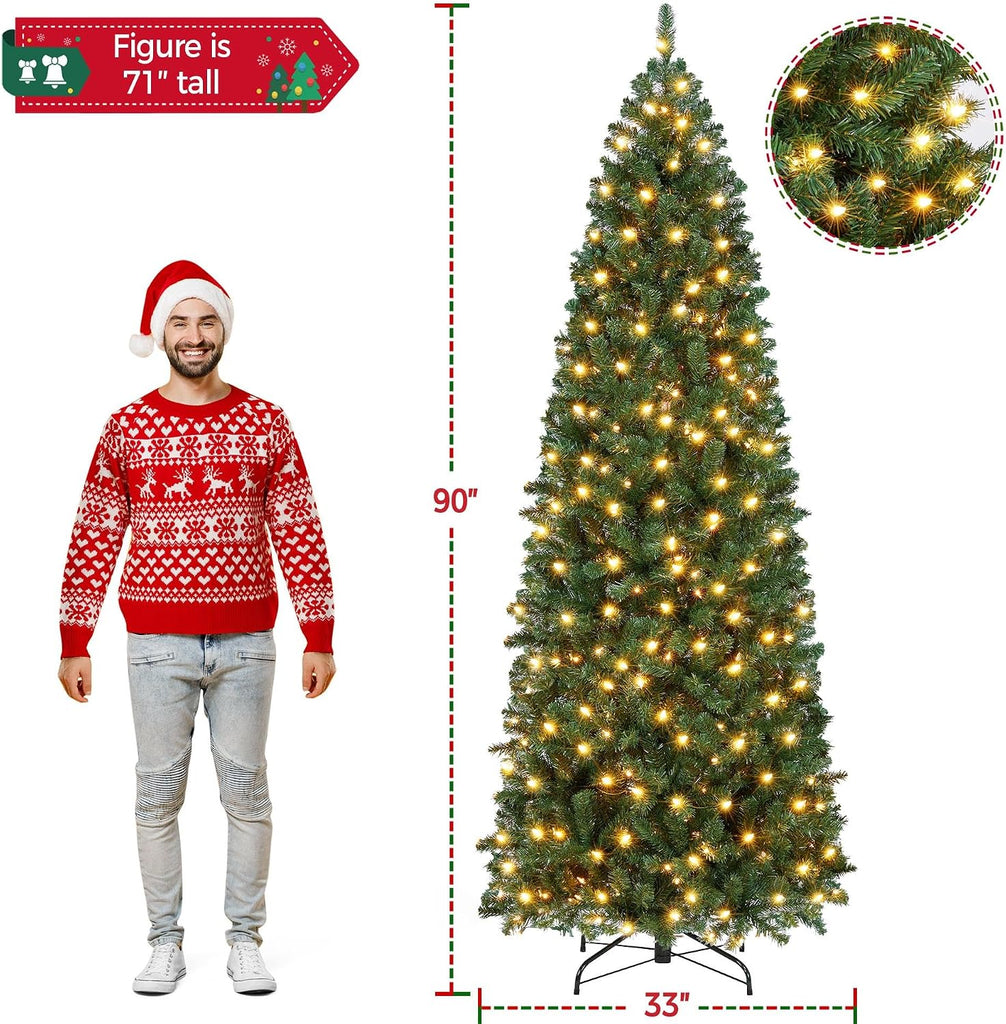 Pre-lit Pencil Artificial Christmas Tree, Green