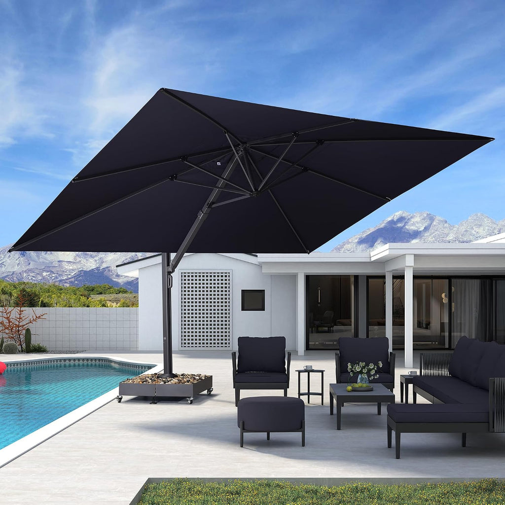 11' X 15' Rectangle Patio Umbrella Large Cantilever Outdoor Aluminum Offset Umbrella with 360-degree Rotation Pool Navy