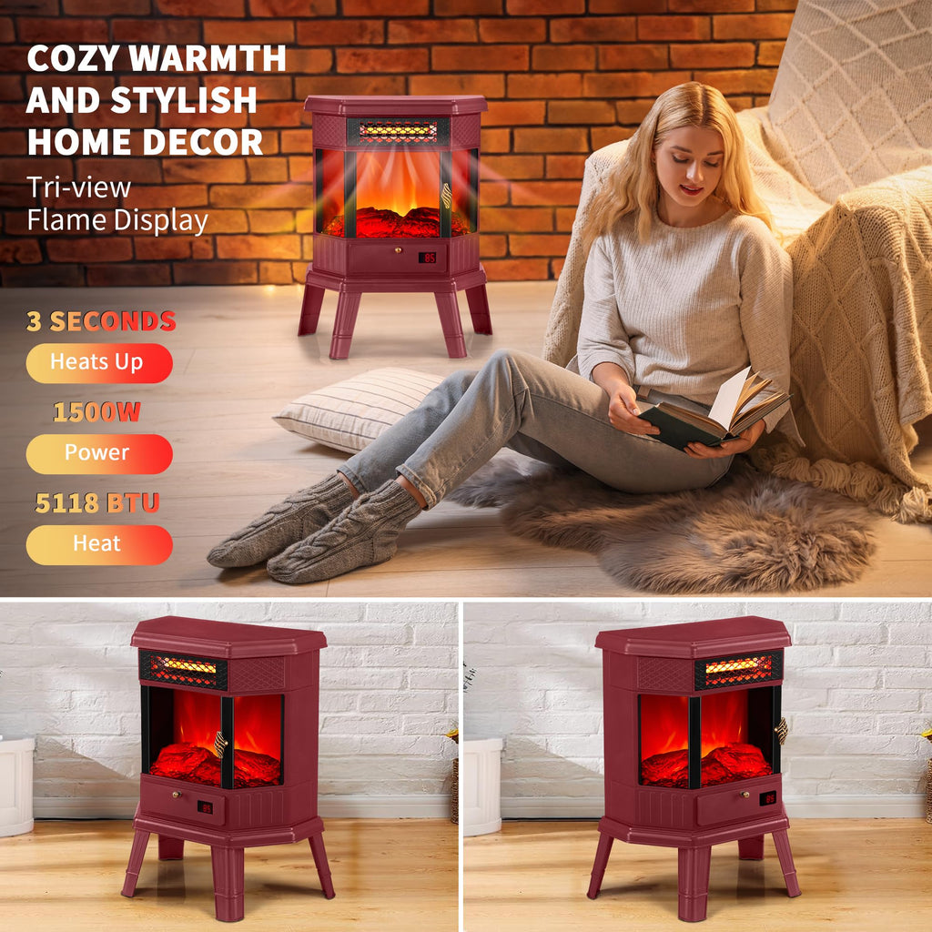 Electric Fireplace Heater 22 in Freestanding Fireplace Stove Infrared Fireplace with 3D Flame Effect Remote Control