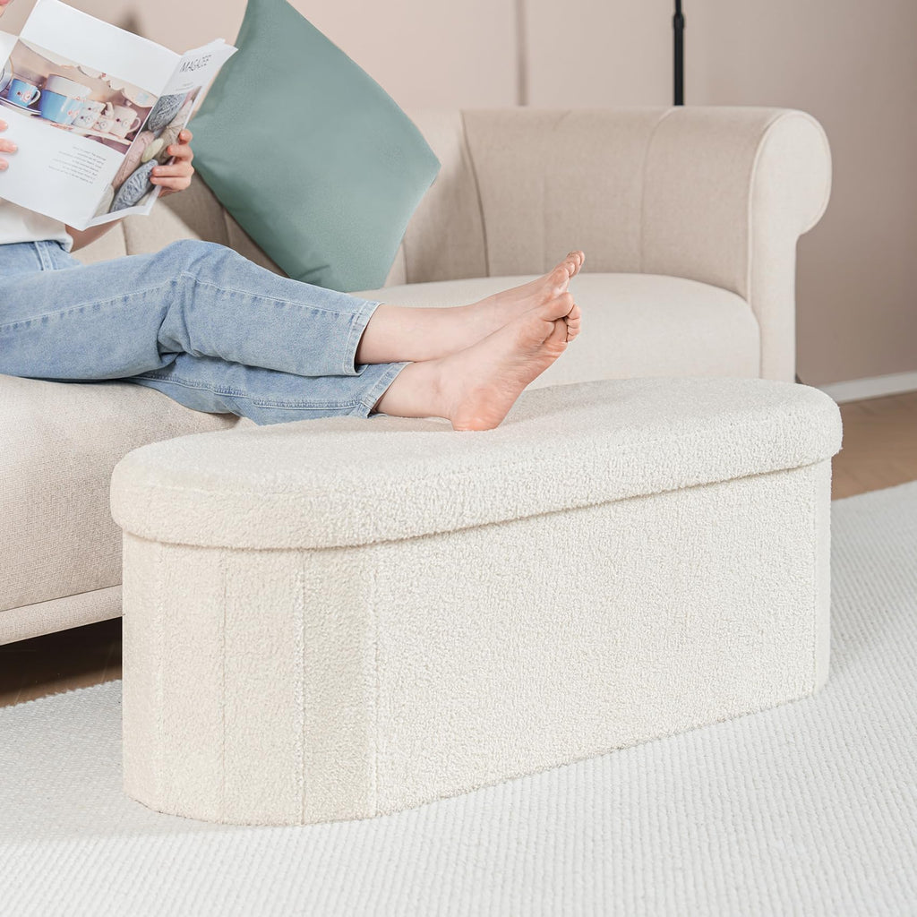43.3" Sherpa Ottoman with Storage, Cream White