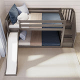 Solid Wood Twin over Twin Low Bunk Beds for Kids with Slide and Stairs, 400 lbs Weight Capacity, 14" Safety Guardrail