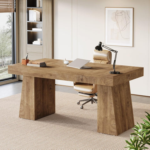 55-Inch Executive Desk, Thick Wood Office Computer Desk with Double Pedestal