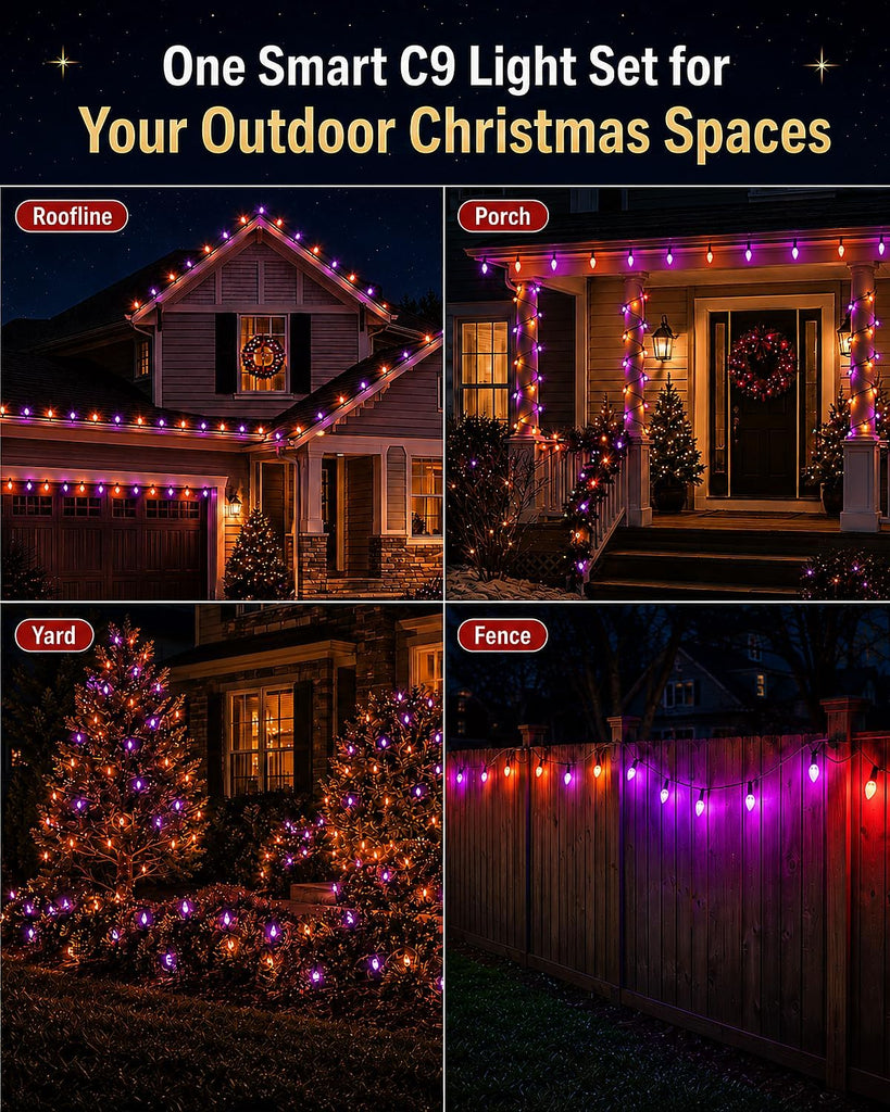 118FT 150 LED Smart C9 Christmas Lights Outdoor, RGB, App Controlled